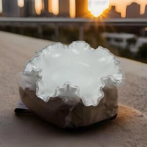 Fenton Silver Crest White Milk Glass Candy Dish Trinket Dish Clear Ruffle Vtg